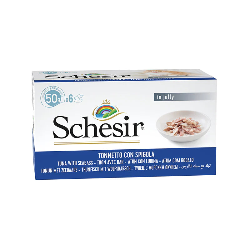 Schesir Tonnetto con Spigola in Gelatina 6x50g - Cibo Umido per Gatti Schesir Tonnetto con Spigola in Gelatina 6x50g - Cibo Umido per Gatti